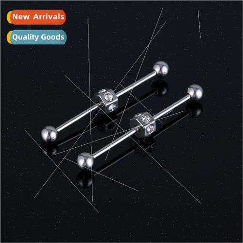 Korea stainless steel ball earrings straight rod double head