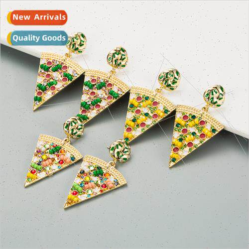 Creative alloy diamonds rice beads pizza earrings Europe ear