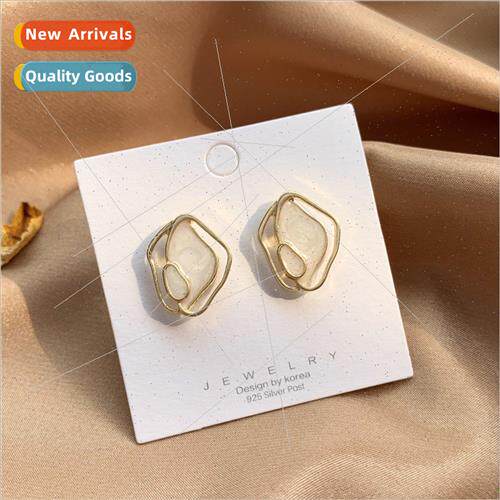 Korea oval painting oil earrings creative irregular geometri
