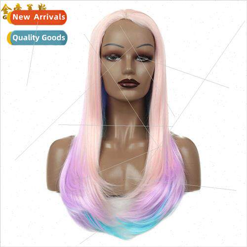 Europe Wig Gradient Color Button Long Curly High Temperature