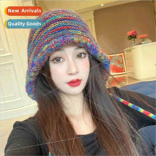 colorful retro kn cap autumn winter Korean fashion tie warm