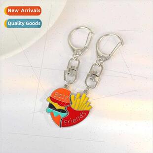 Cute french fries burger splicing keychain American country
