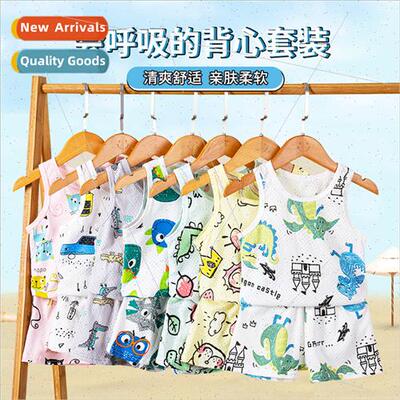 Summer new children mesh printed undershirt shorts set small