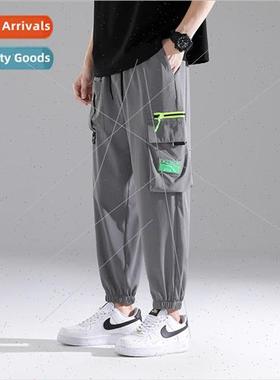 Men wide-legged pants summer high set nd drawstring drawstri