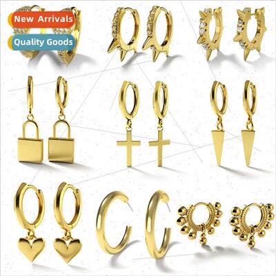 Korea star exquise copper drop earrings heart lock rivets co