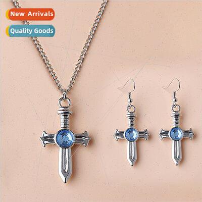 Goblins Tail Necklace FAIRY TAI Gray Cross Sapphire Pendant
