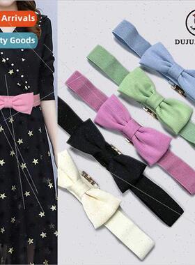 Bow Fashion Women Stch Elastic Wide Waistband Sweater Dress