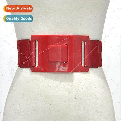 Europe new ladies belt resin buckle head elastic wide belt f