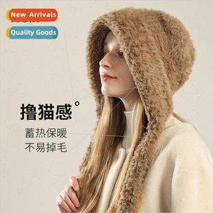 fall protec bear ear warm winter female hat ears fluffy Cute