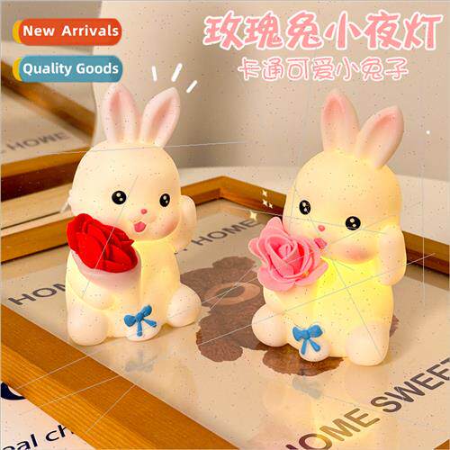 Cartoon rose rabb night light creative rabb lamp bedroom bed