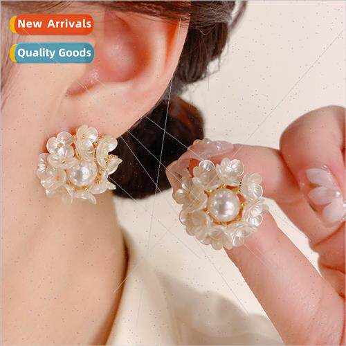 Korea new fashion shell flower earrings silver needle earrin