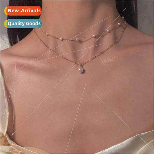 Europe new pearl pendant double necklace collarbone chain
