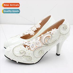 Lace Rhinestone Whe Wedding Shoes Bridal High Heeled Dress S