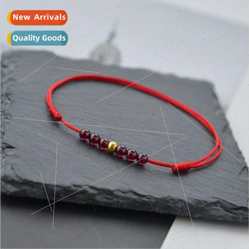 Handmade red rope anklet garnet gold anklet simple Mori Kore