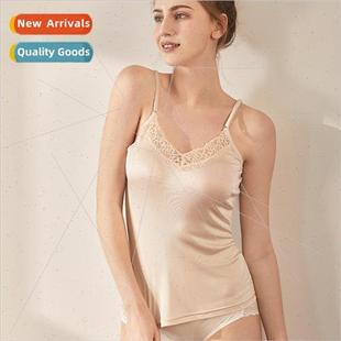 2024 Autumn Mulberry silk loose V-neck lace silk camisole lk