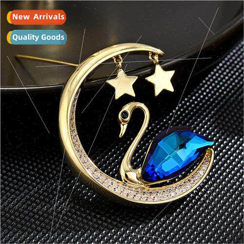 Crystal swan brooch female moon pin su shirt accessories clo