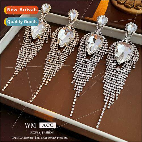 lver needle wh diamonds water drop long tassel earrings Euro