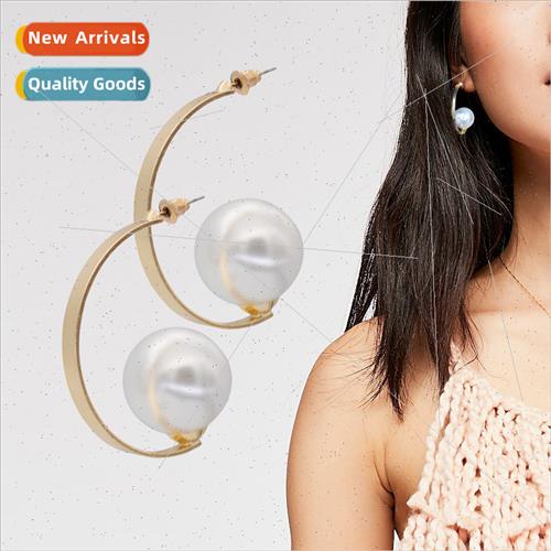Hoop circle gold earrings C-shaped French simple pearl earri