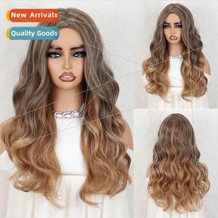 blonde brown parting fashion long medium wig dye Europe pick