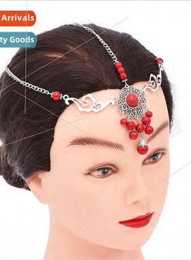 Ethnic headdress female alloy turquoise pendant ehead hair b