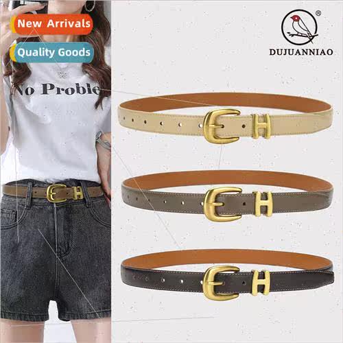 Belt ladies texture pin buckle simple casual fine head layer