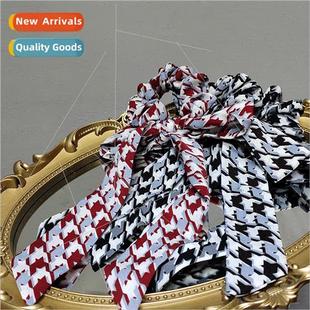retro leat bow hair tie plaid cloth Korean flutter band Hair