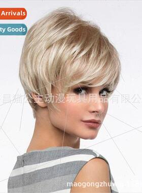 Europe fashion ladies fluffy oblique bangs blonde wig Chemic