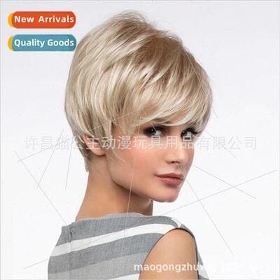 Europe fashion ladies fluffy oblique bangs blonde wig Chemic