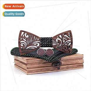 Square Scarf Tie Korea Bow Polyester Wooden T205 Cufflinks