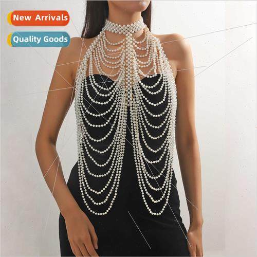 Europe summer jewelry hand-woven pearl shoulder chain bra ch