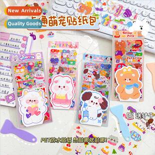 Cute handbook sticker set cartoon PET waterprostickers DIY w
