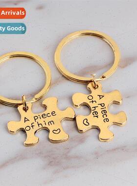 Europe new English engraved geometric keychain A peice him&h