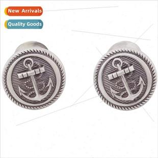 color retro silver round antique two cufflinks New anchor