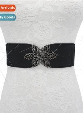 Black wide belt female dress decorative elastic waist seal f