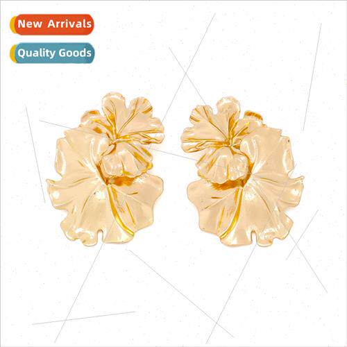 personalized fashion pleated alloy leaves flower earrings ex