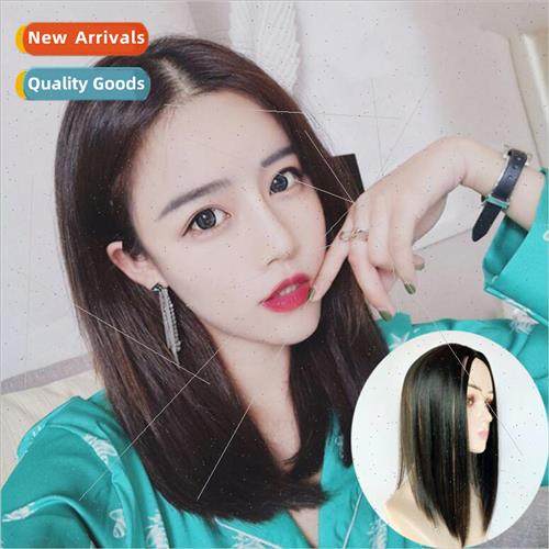 Top head hair piece wig female center parting long invisible