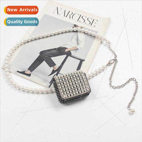 Rhinestone small bag fanny pack pearl belt chain women decor