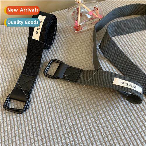 Spring  men women canvas leather belt wide double ring buckl