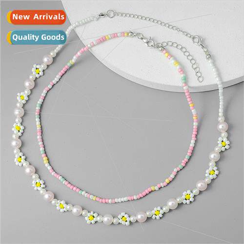 Korea handmade braided flowers rice beads collarbone chain s