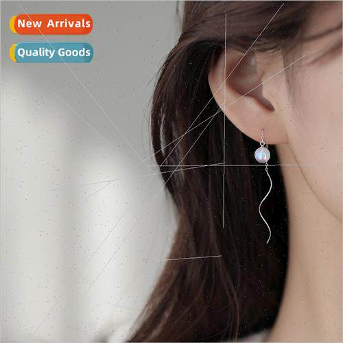 pearl ear wire delicate ear chain long wave tassel earrings