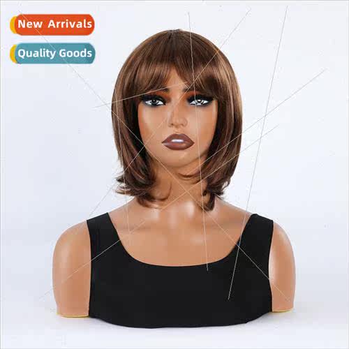 Europe new wig fashion Qi u o head brown slightly curly wig