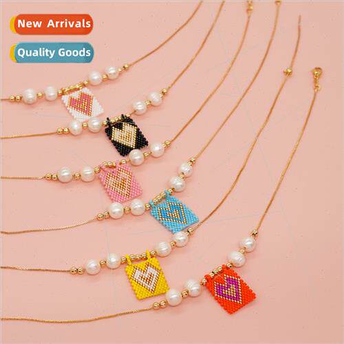 TEMU wind niche fashion rice bead weaving peach heart tag pe
