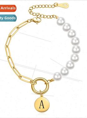 Imation pearl tanium steel Stainless gold engraved 26 letter