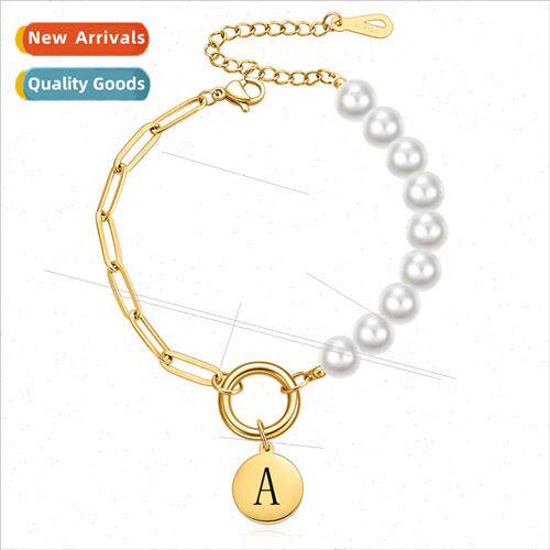 Imation pearl tanium steel Stainless gold engraved 26 letter