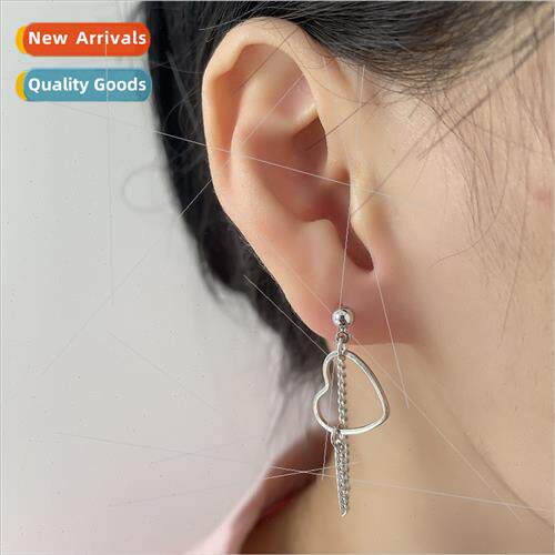 Long asymmetric heart earrings ins sweet cool tassel chain b