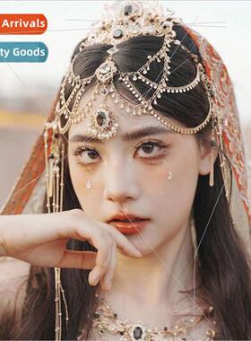 Ethnic wind heavy horizontal bar tassel pendant ehead chain