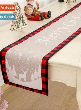 2023 new printing black red plaid table flag decoration Chri