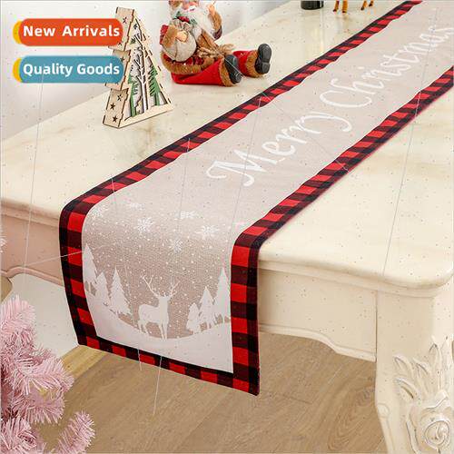 2023 new printing black red plaid table flag decoration Chri