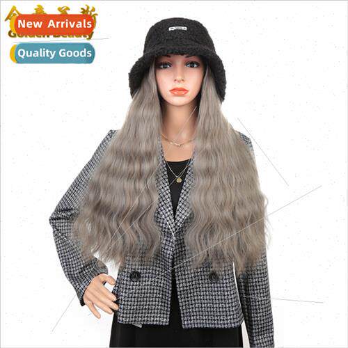 One-piece wig cap Aoki gray long curly hair winter cotton fl