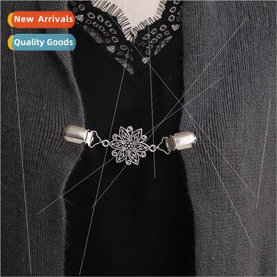Vintage hollowed out flowers placket clip shawl jumper clip